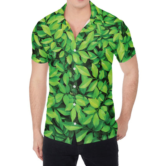 Green Leaf Print Men's Shirt