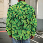 Green Leaf Print Men's Shirt Jacket