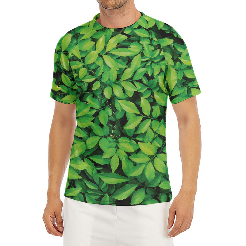 Green Leaf Print Men's Short Sleeve Rash Guard