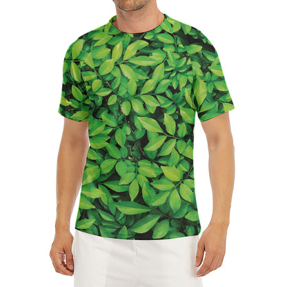 Green Leaf Print Men's Short Sleeve Rash Guard