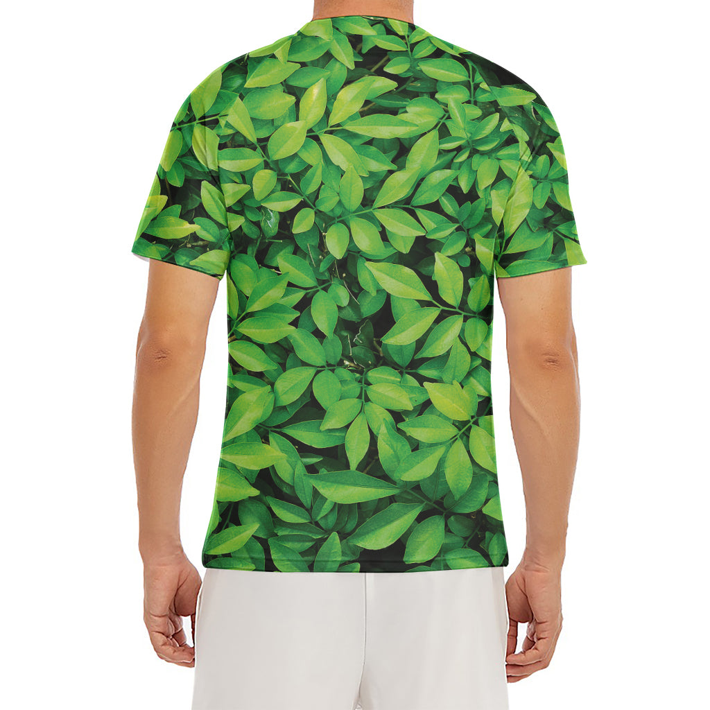 Green Leaf Print Men's Short Sleeve Rash Guard