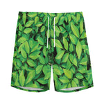 Green Leaf Print Men's Sports Shorts