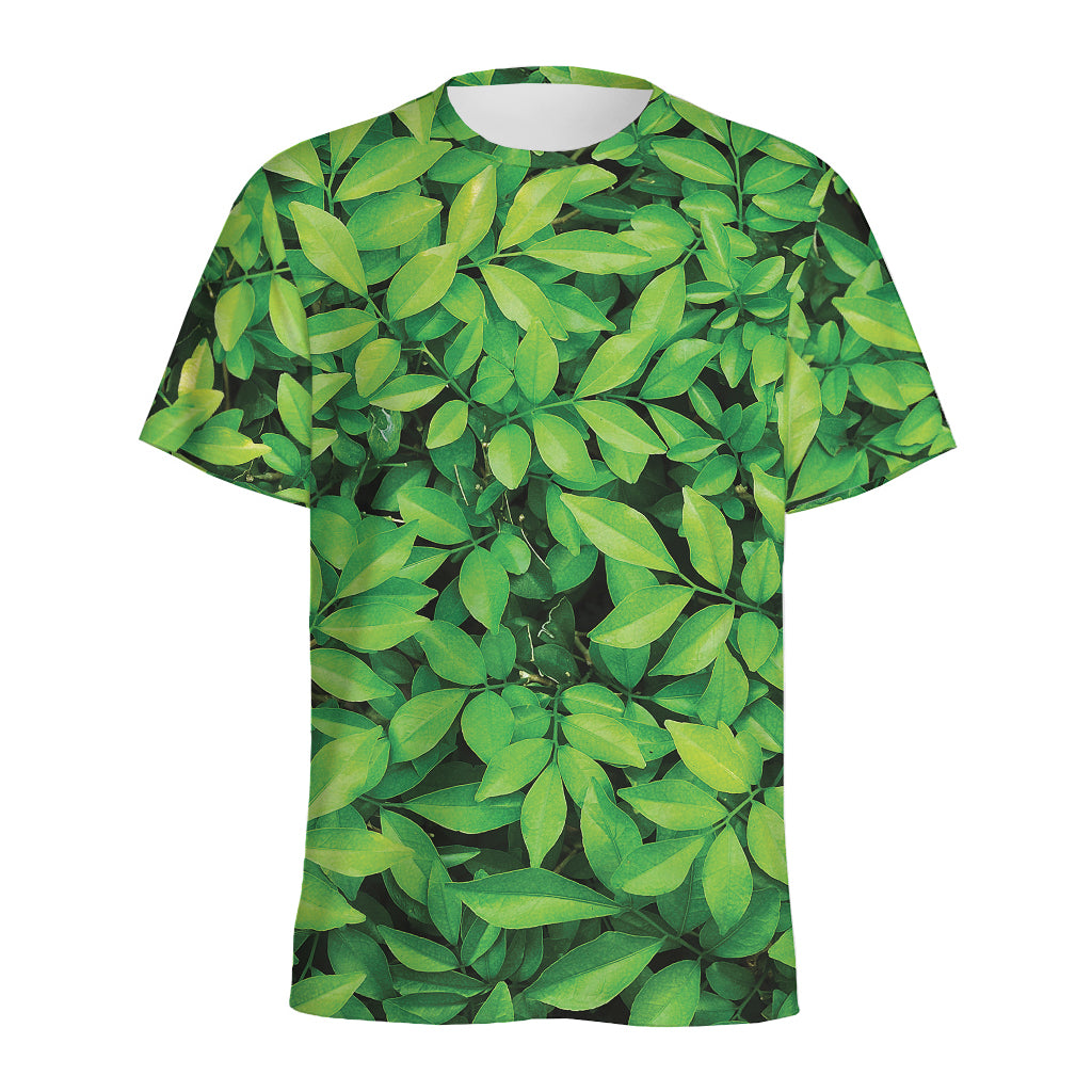 Green Leaf Print Men's Sports T-Shirt