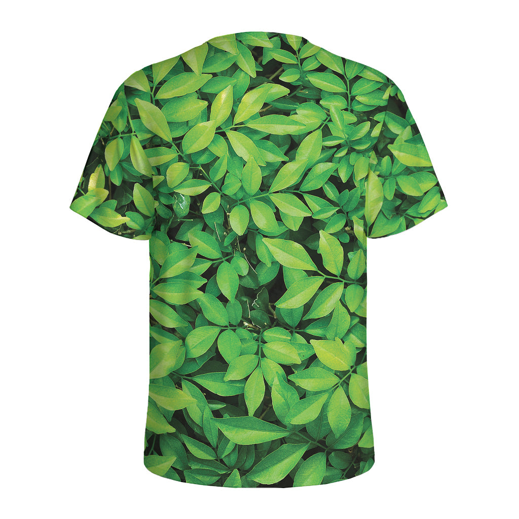 Green Leaf Print Men's Sports T-Shirt