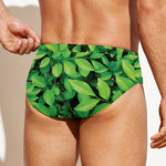 Green Leaf Print Men's Swim Briefs