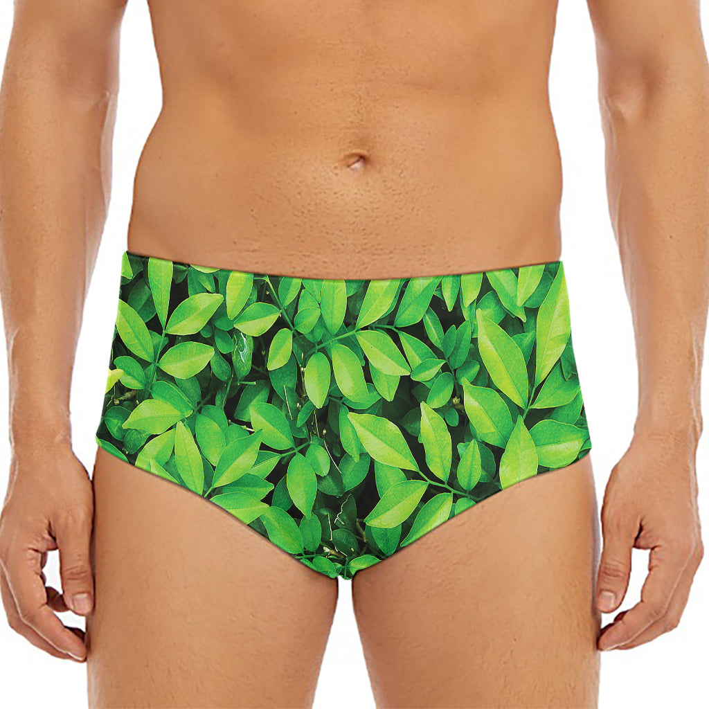 Green Leaf Print Men's Triangle Swim Briefs