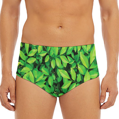 Green Leaf Print Men's Triangle Swim Briefs