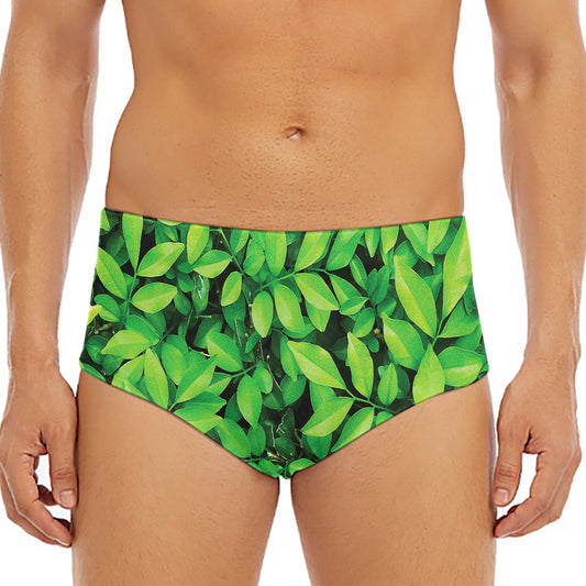 Green Leaf Print Men's Triangle Swim Briefs
