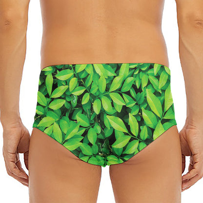 Green Leaf Print Men's Triangle Swim Briefs