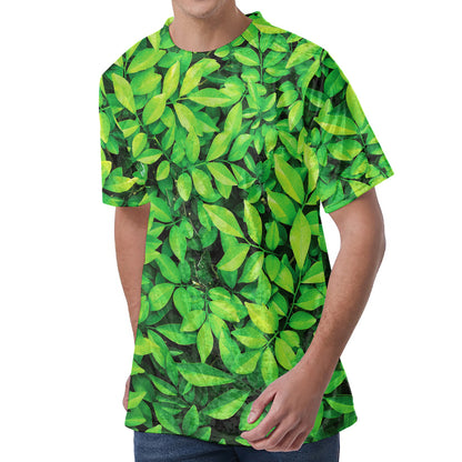 Green Leaf Print Men's Velvet T-Shirt