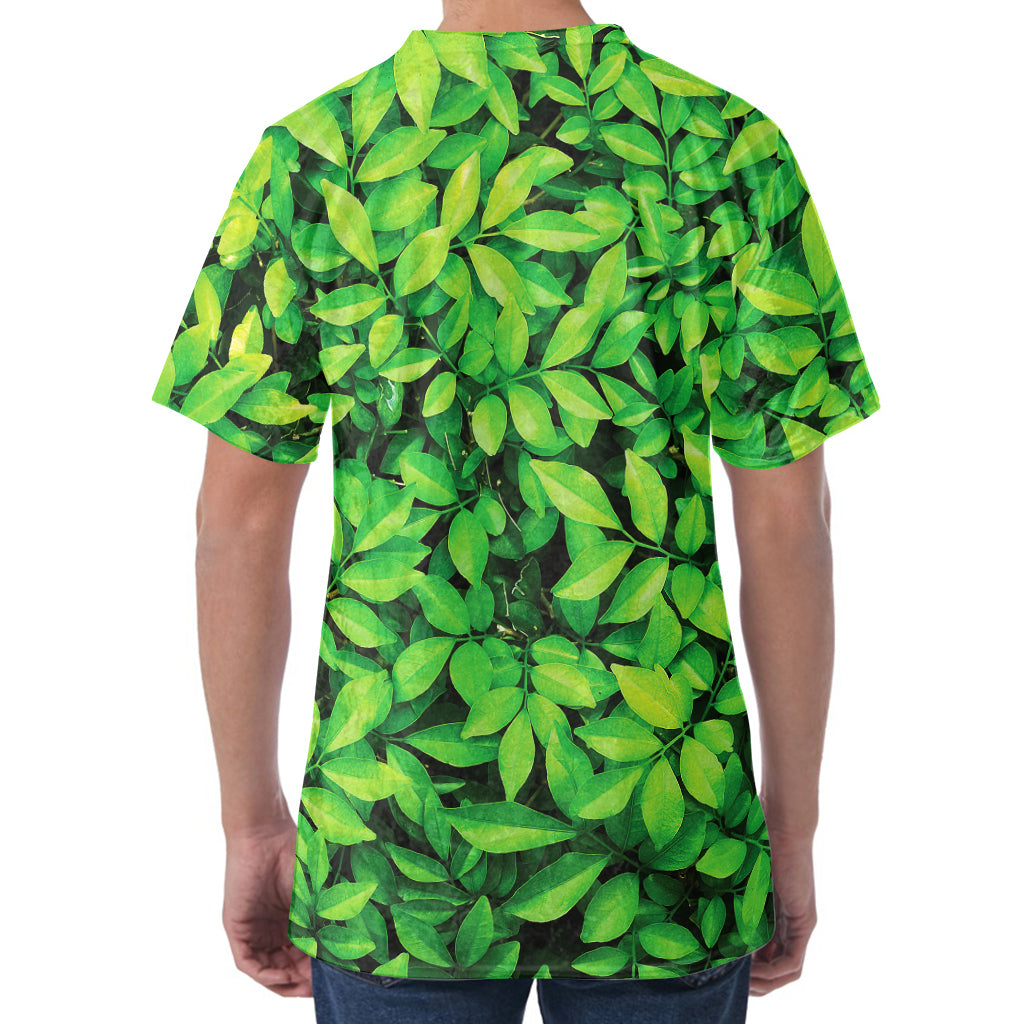 Green Leaf Print Men's Velvet T-Shirt