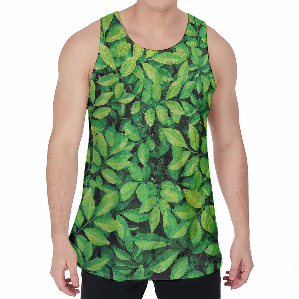 Green Leaf Print Men's Velvet Tank Top