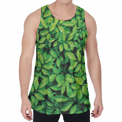 Green Leaf Print Men's Velvet Tank Top