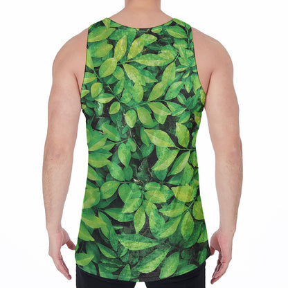 Green Leaf Print Men's Velvet Tank Top