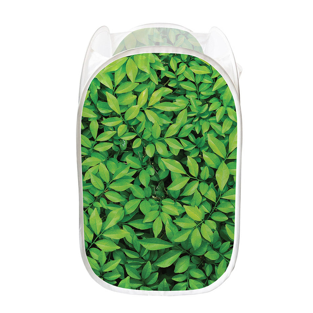 Green Leaf Print Mesh Laundry Hamper