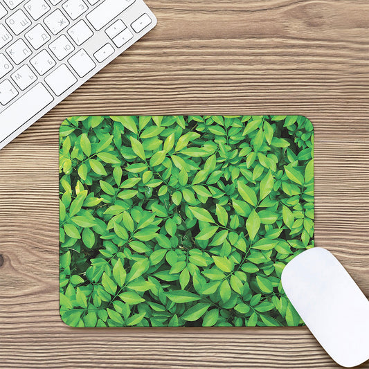 Green Leaf Print Mouse Pad