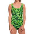 Green Leaf Print One Piece Swimsuit