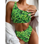 Green Leaf Print One Shoulder Bikini Top