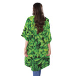 Green Leaf Print Open Front Beach Cover Up