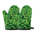 Green Leaf Print Oven Mitts