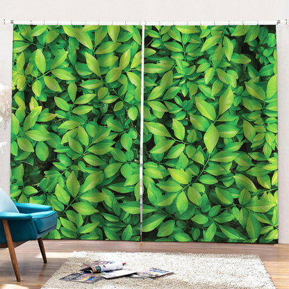 Green Leaf Print Pencil Pleat Curtains