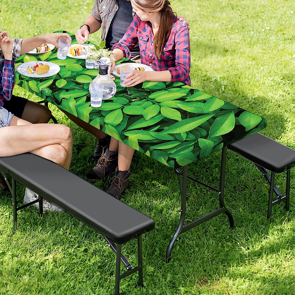 Green Leaf Print Picnic Table Cover