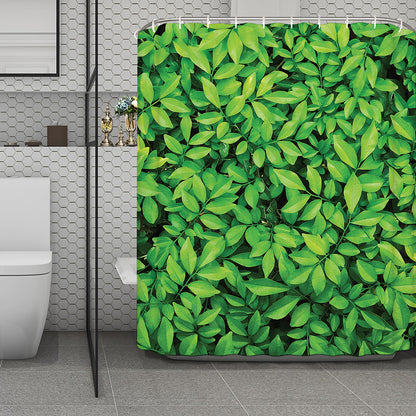 Green Leaf Print Polyester Shower Curtain