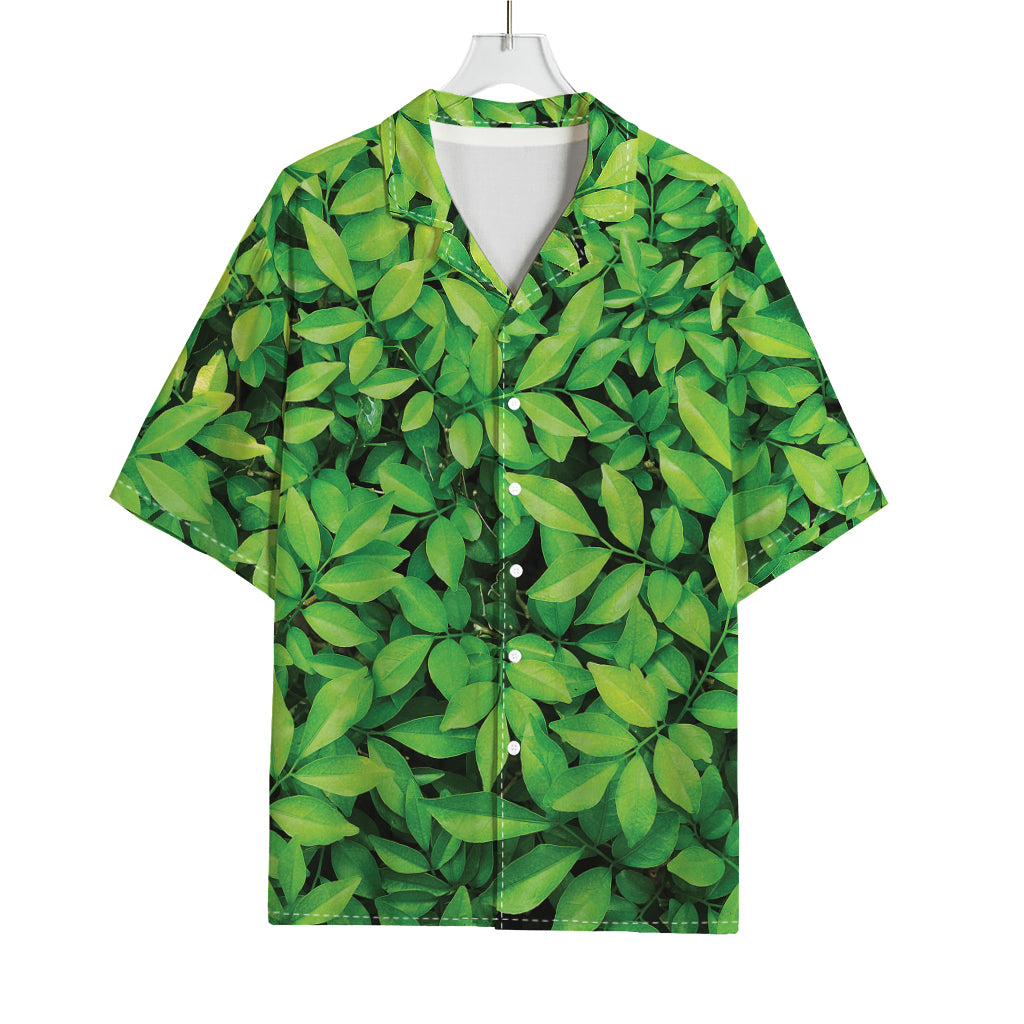 Green Leaf Print Rayon Hawaiian Shirt