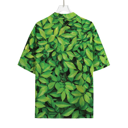 Green Leaf Print Rayon Hawaiian Shirt