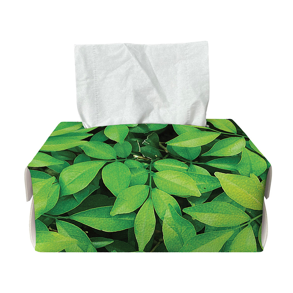 Green Leaf Print Rectangle Tissue Box Cover