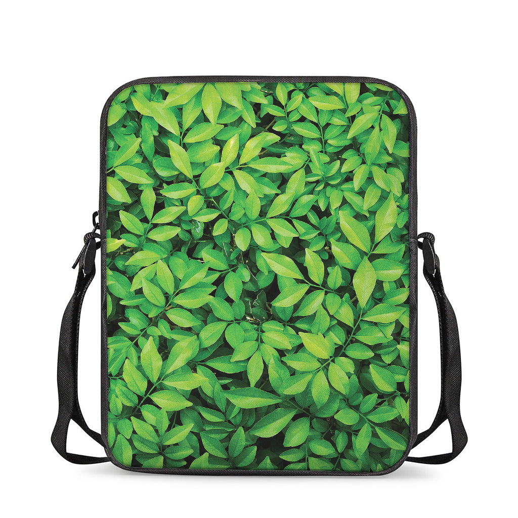 Green Leaf Print Rectangular Crossbody Bag