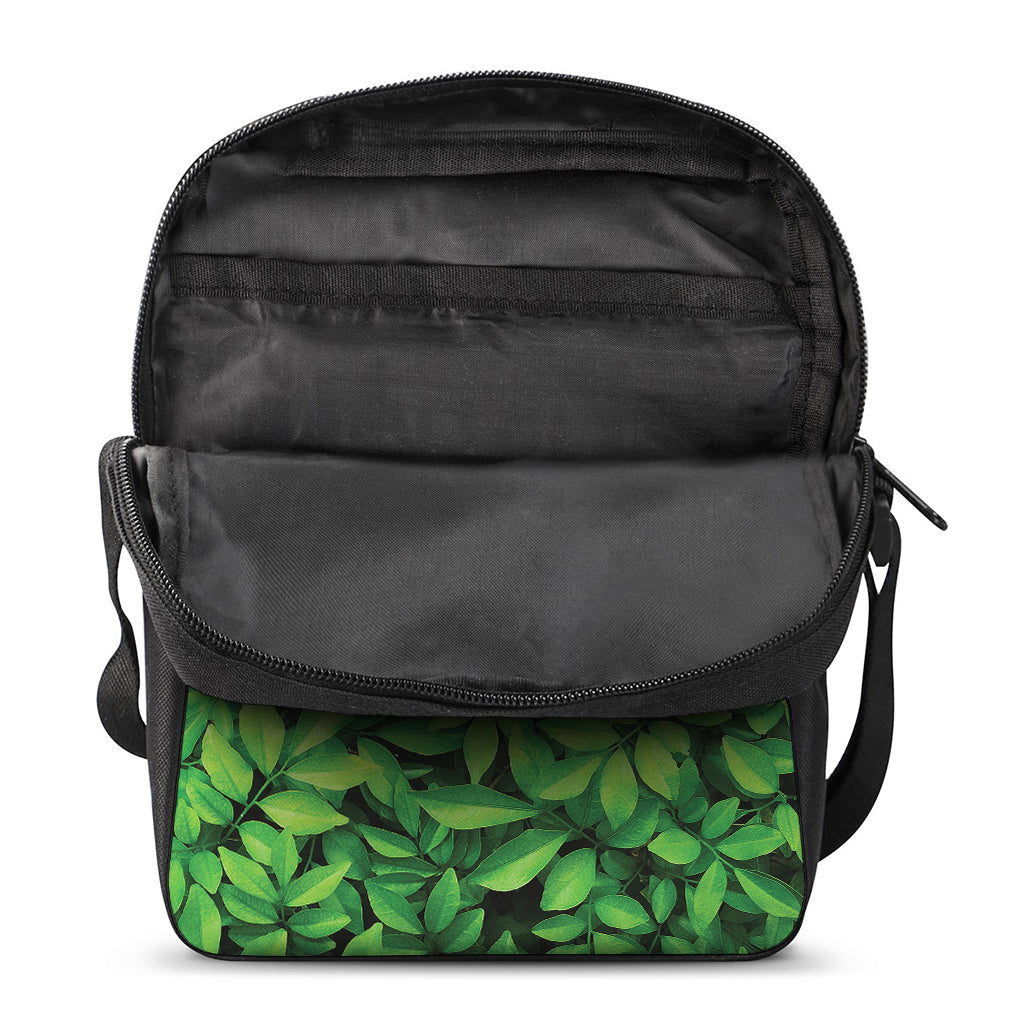 Green Leaf Print Rectangular Crossbody Bag