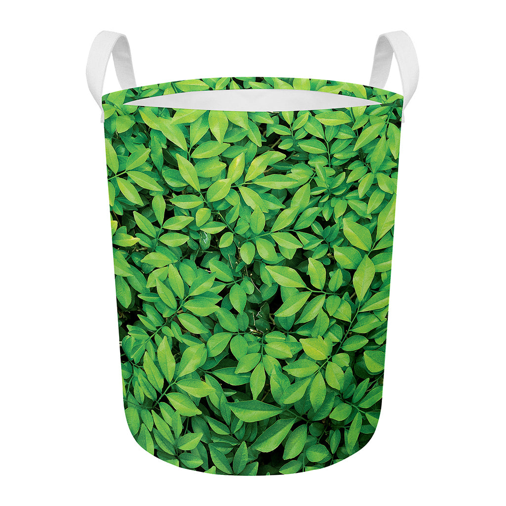 Green Leaf Print Round Laundry Basket