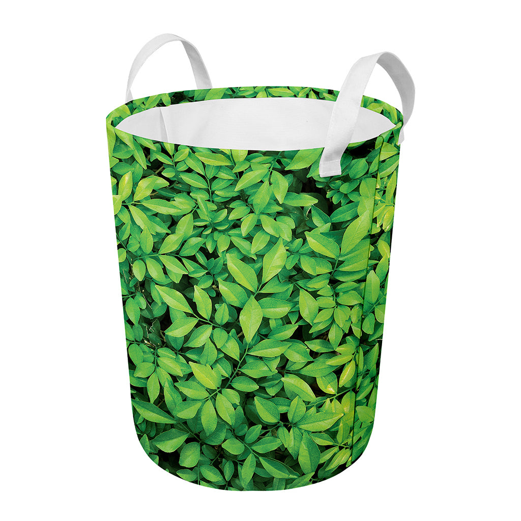 Green Leaf Print Round Laundry Basket