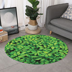 Green Leaf Print Round Rug