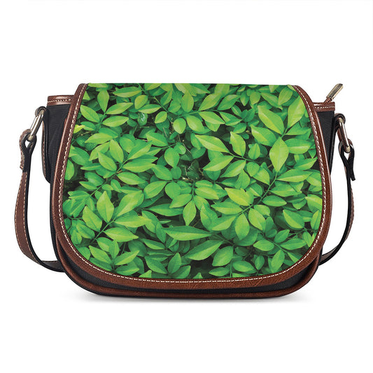 Green Leaf Print Saddle Bag