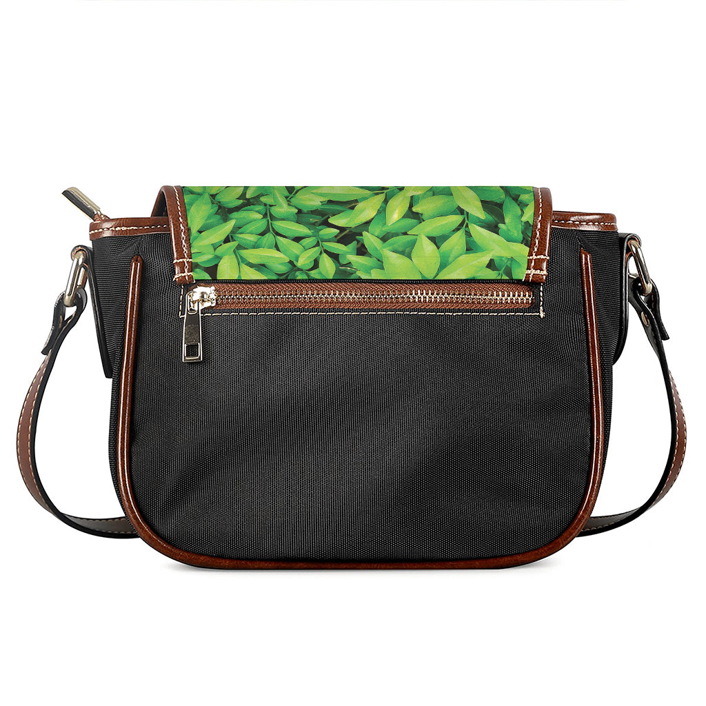 Green Leaf Print Saddle Bag