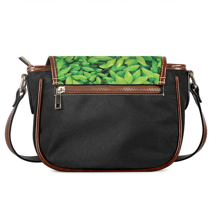 Green Leaf Print Saddle Bag
