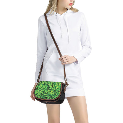 Green Leaf Print Saddle Bag