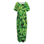 Green Leaf Print Short Sleeve Long Nightdress