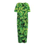 Green Leaf Print Short Sleeve Long Nightdress