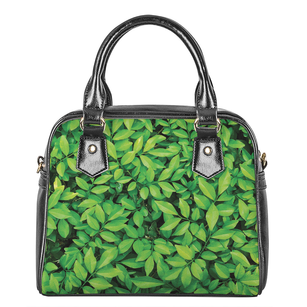 Green Leaf Print Shoulder Handbag