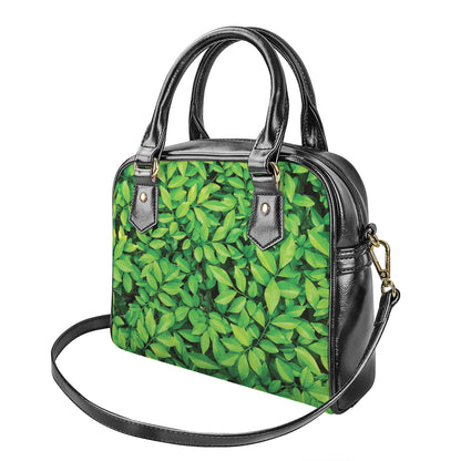 Green Leaf Print Shoulder Handbag