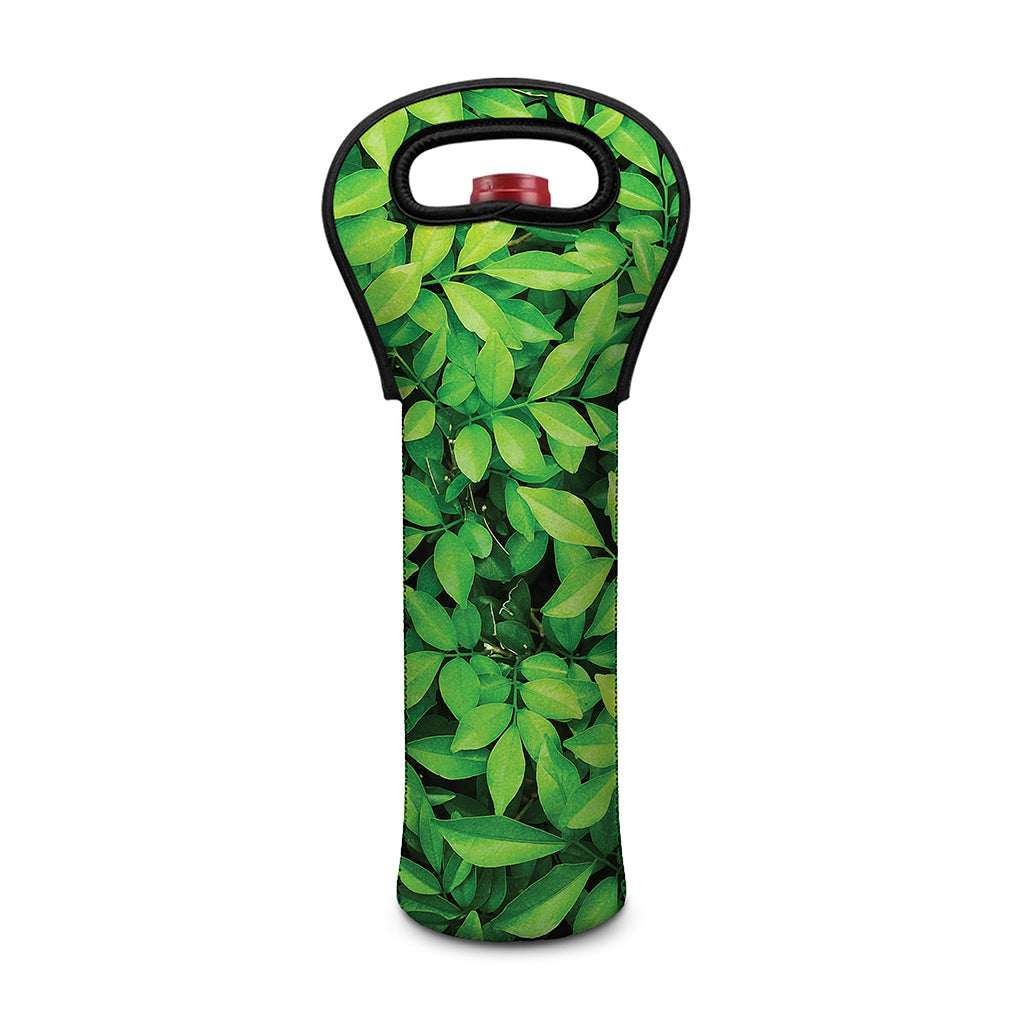 Green Leaf Print Single Neoprene Wine Tote