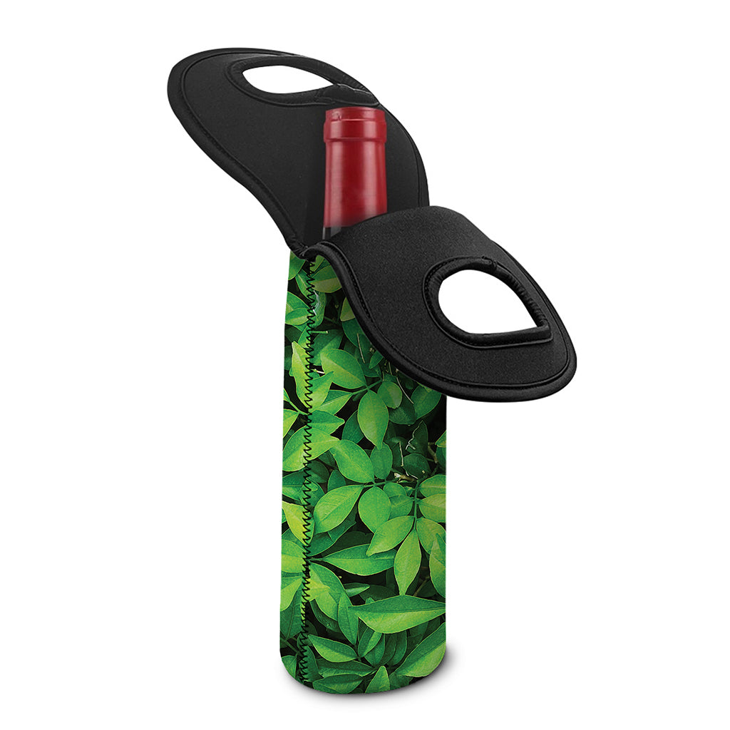 Green Leaf Print Single Neoprene Wine Tote