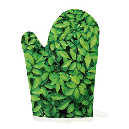 Green Leaf Print Single Oven Mitt