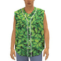 Green Leaf Print Sleeveless Baseball Jersey