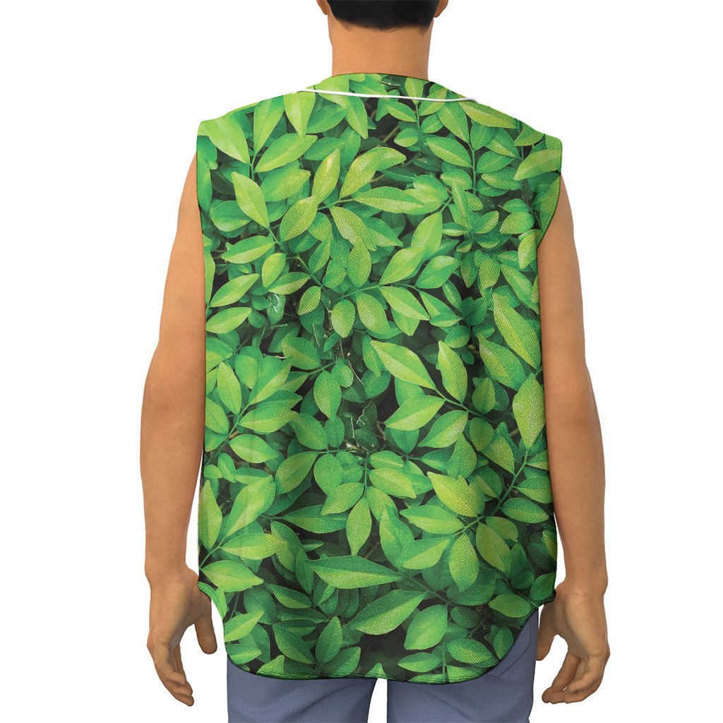 Green Leaf Print Sleeveless Baseball Jersey