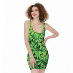 Green Leaf Print Sleeveless Bodycon Dress