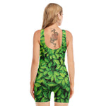 Green Leaf Print Sleeveless One Piece Swimsuit